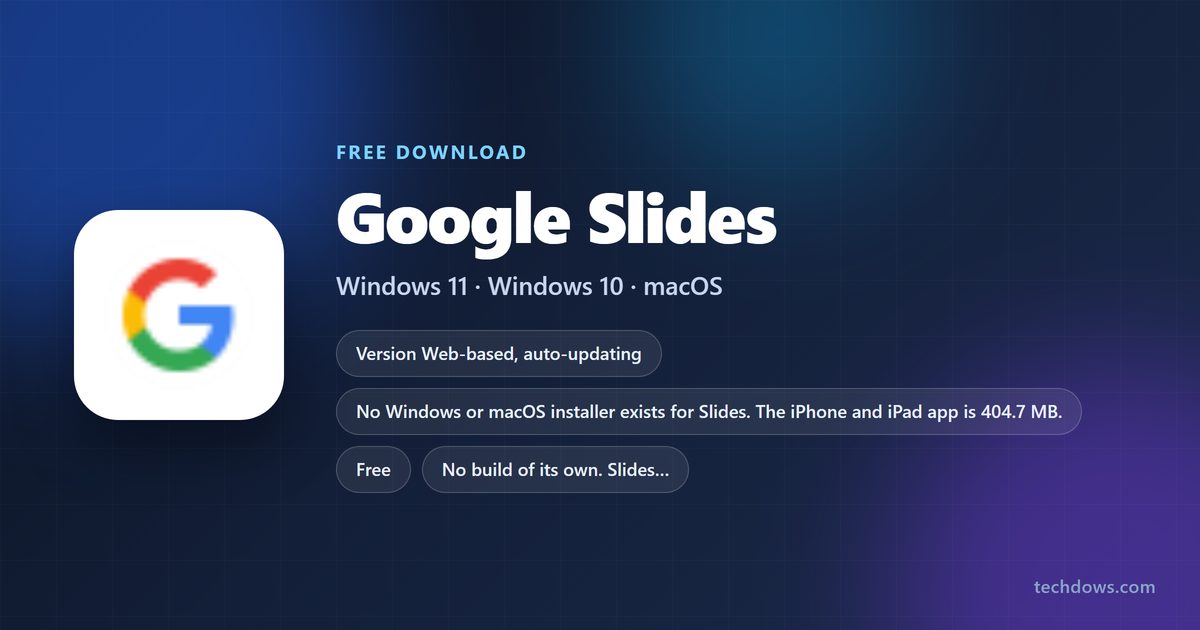 Google Slides logo with price, supported systems and app size