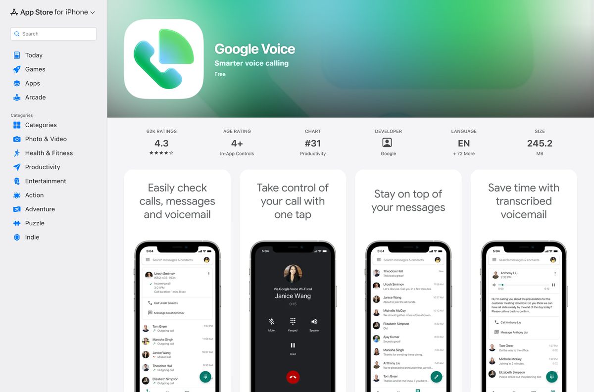 App Store listing for Voice on iPhone and iPad from Google LLC