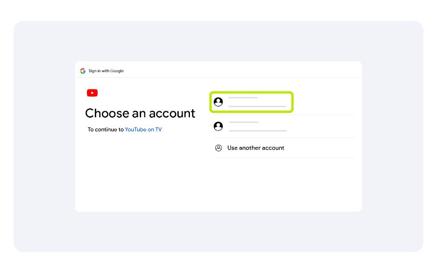 Google account picker screen with one saved account outlined in green