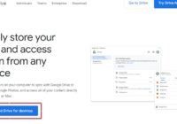 Google's Drive for desktop download page with the download button highlighted