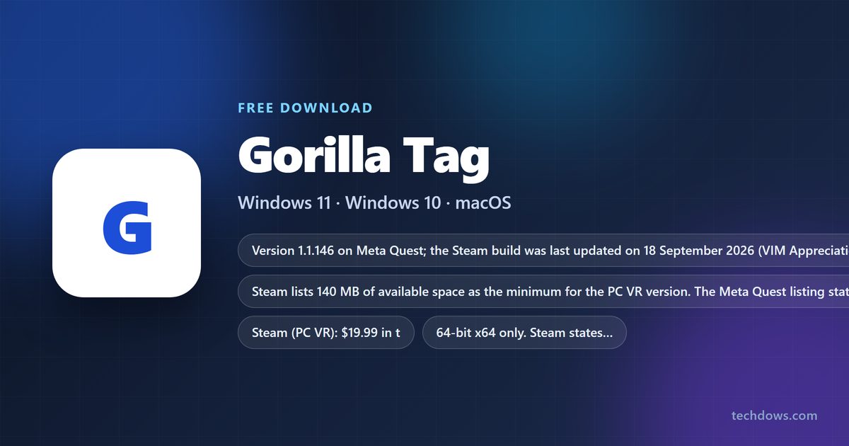 Gorilla Tag spec card with price, storage and supported headsets