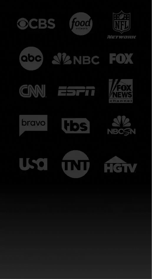 Grid of YouTube TV channel logos including CBS, ESPN and CNN