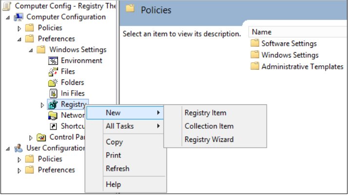 Group Policy Management Editor Registry node context menu showing New submenu