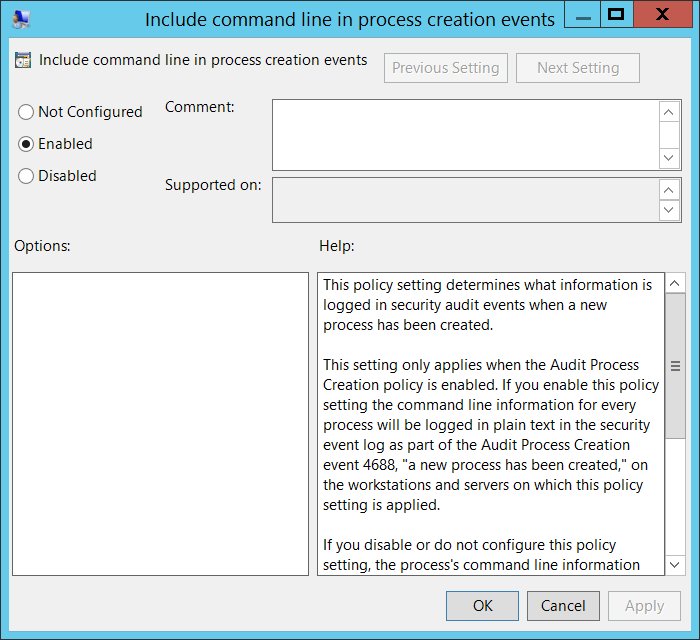 Group Policy setting to include command line in process events