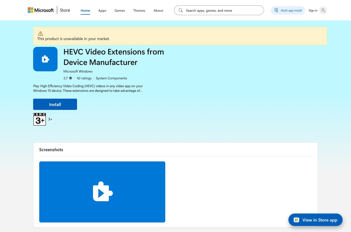 Store page for the device manufacturer edition with its $0.00 price