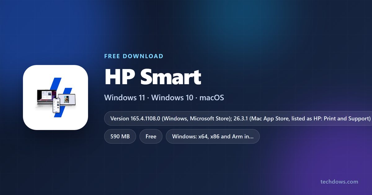 HP Smart card with version, download size and supported systems