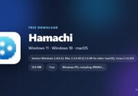 LogMeIn Hamachi spec card with versions, sizes, license and supported systems