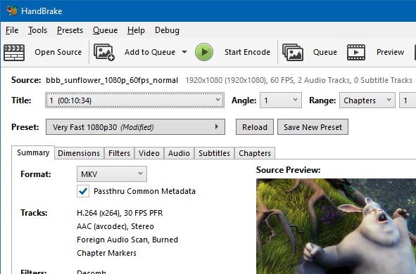 HandBrake main window with Open Source button and Title dropdown