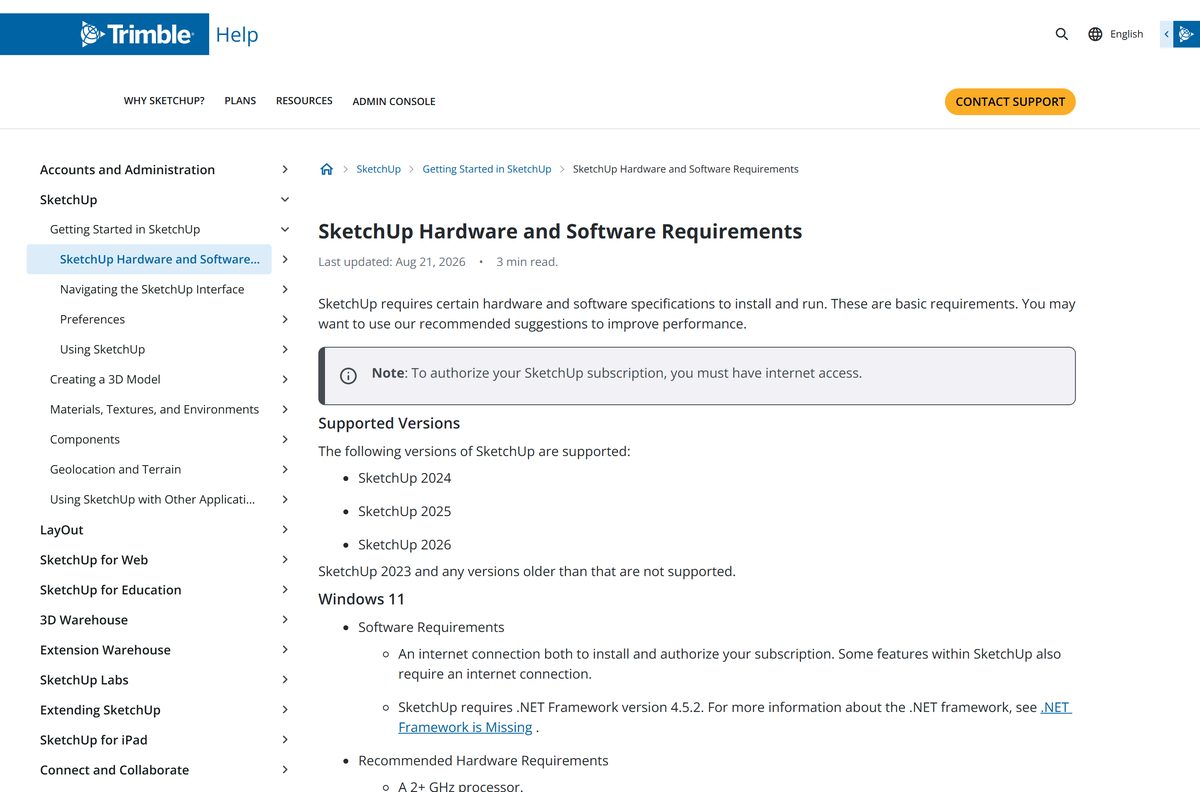 Requirements page listing processor, memory, disk and graphics figures