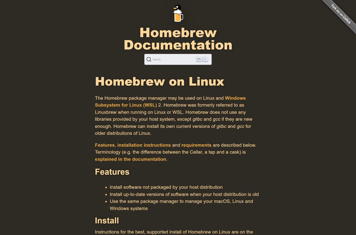 Homebrew on Linux page with build tool commands