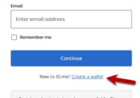 ID.me sign-in screen with an arrow marking Create a wallet