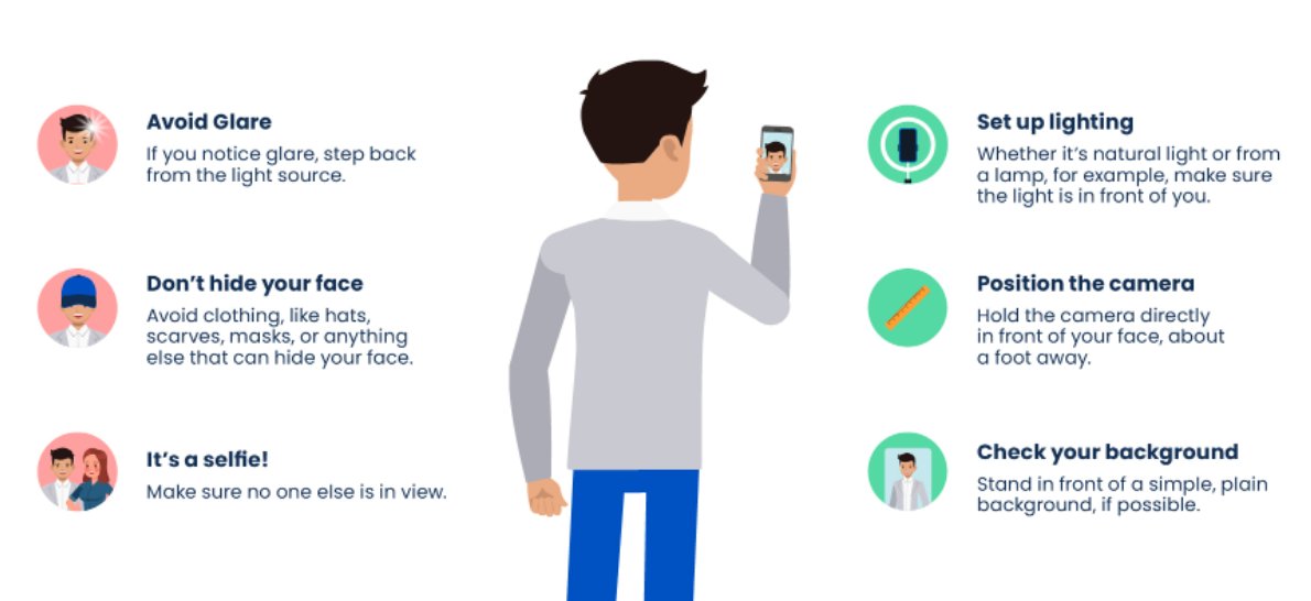 ID.me video selfie tips for lighting, camera position and background