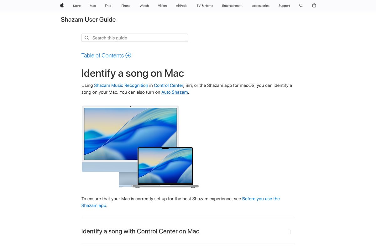 Apple Support guide to identifying a song on a Mac