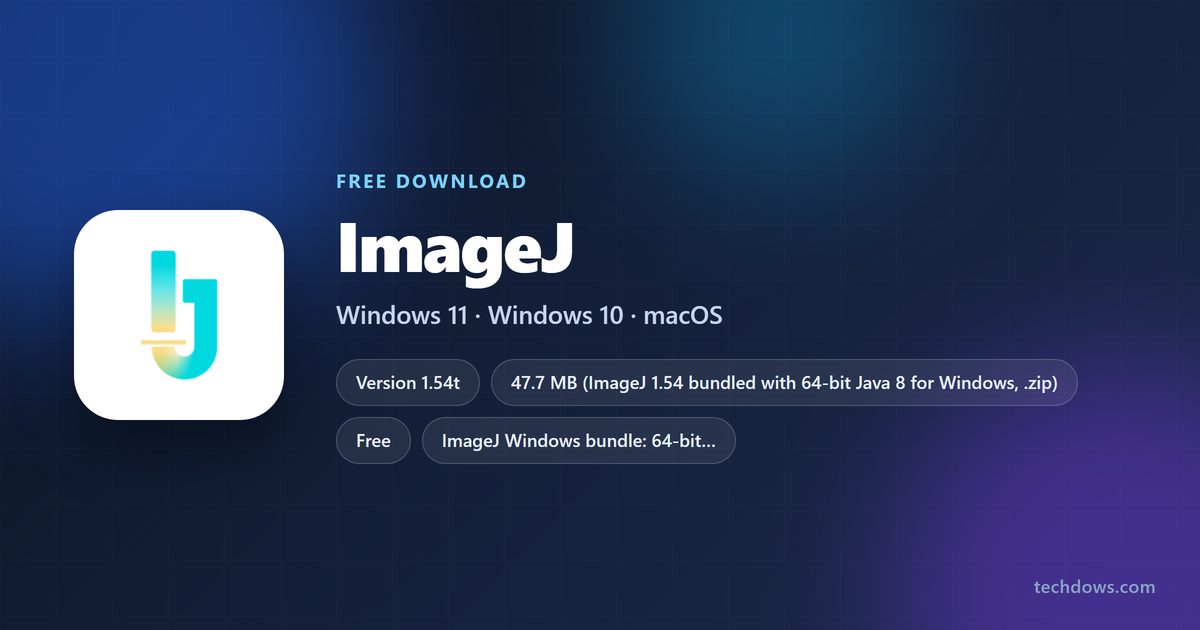 ImageJ card with version, license and download sizes