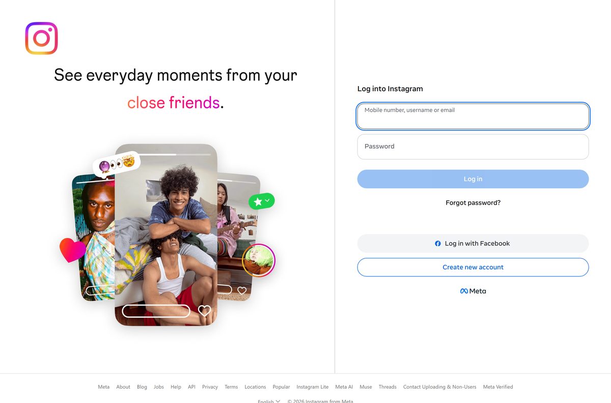 Instagram sign-in page open in a desktop browser
