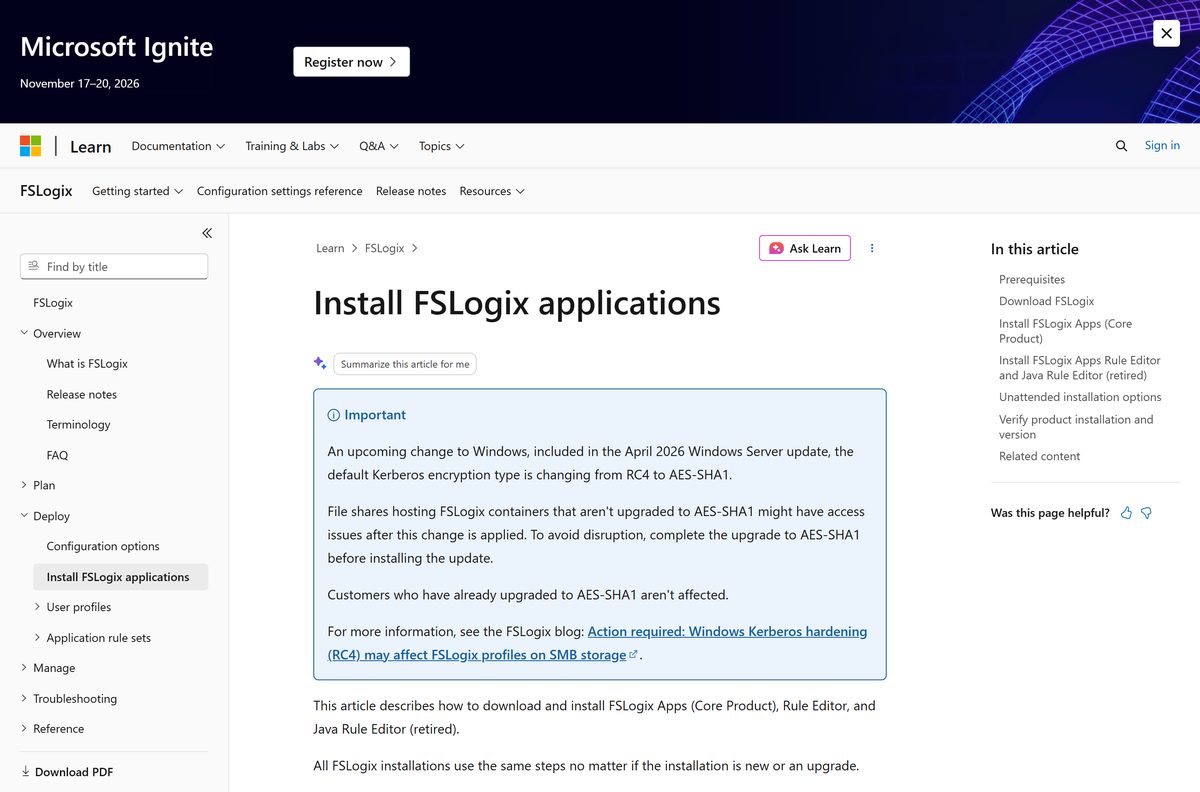Microsoft Learn install guide showing the download routes and setup steps