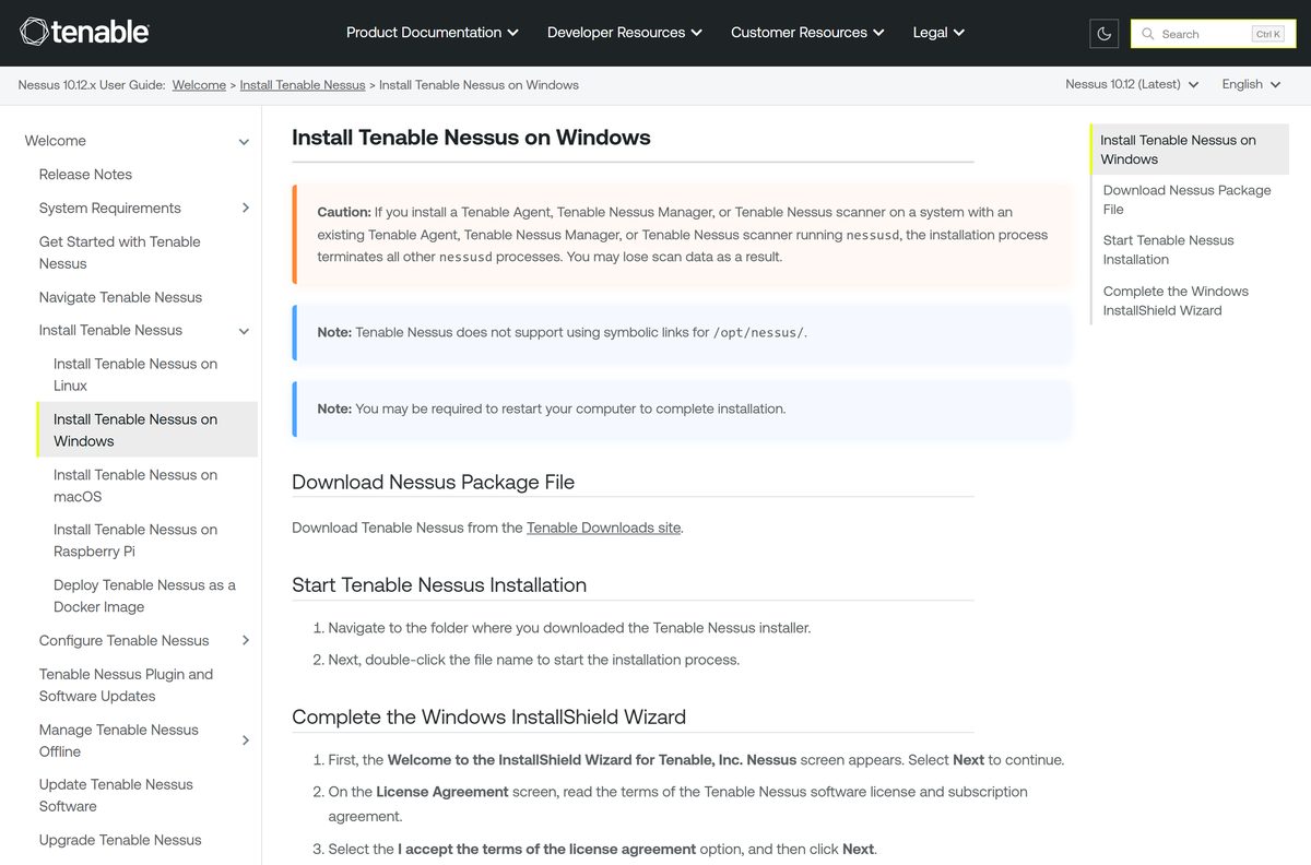 Tenable Nessus Windows installation guide with InstallShield Wizard steps