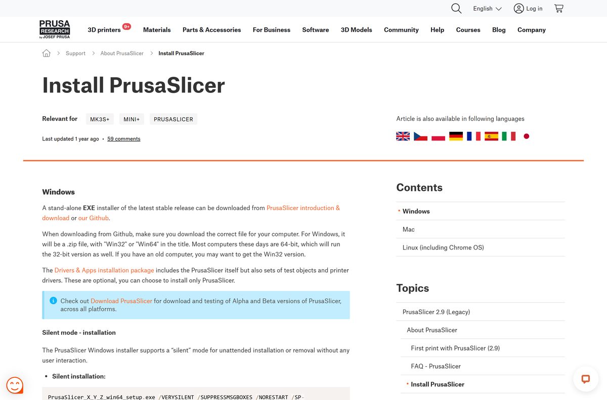 Knowledge Base guide to installing PrusaSlicer on each platform