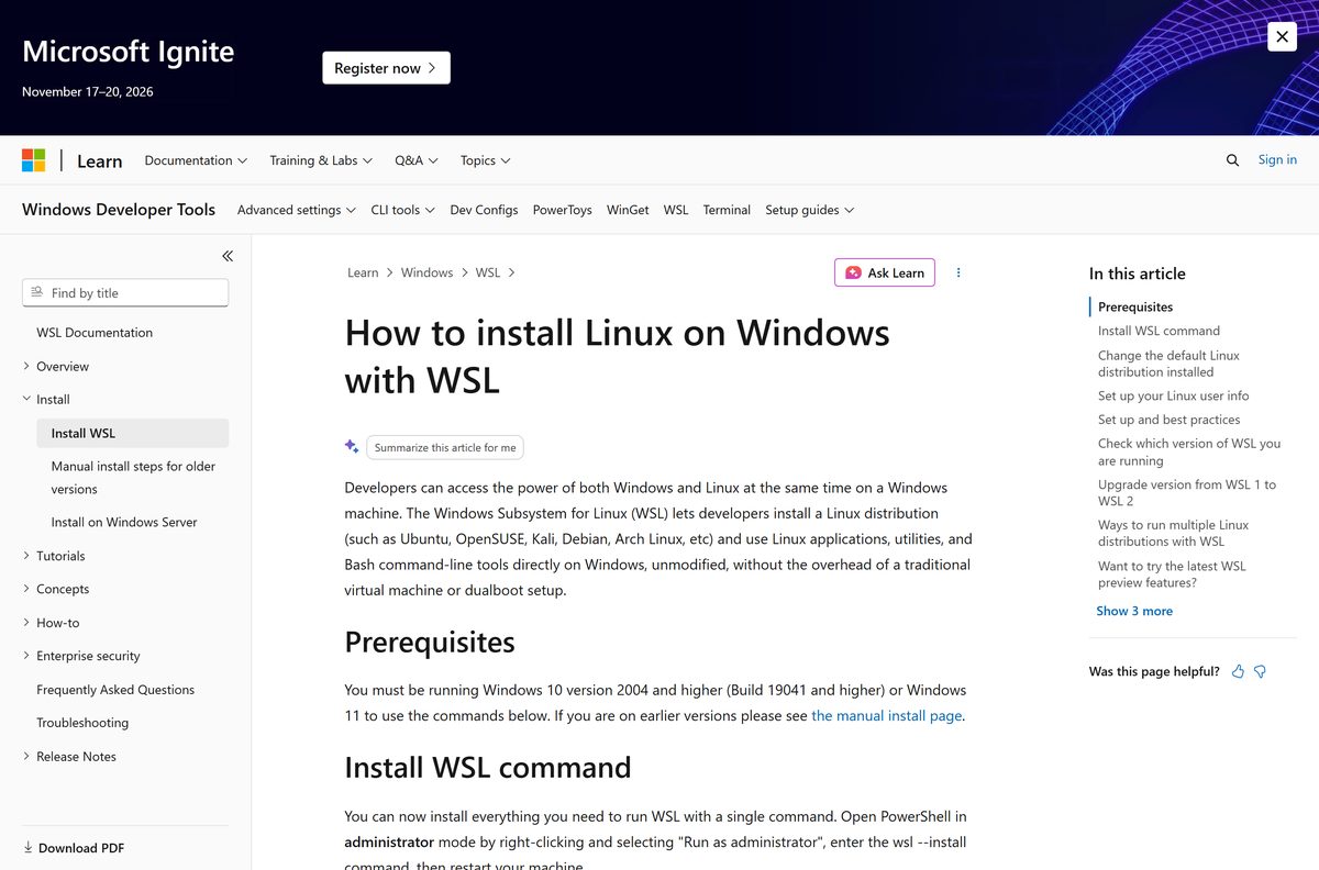 Microsoft guide to installing WSL for Homebrew on Windows