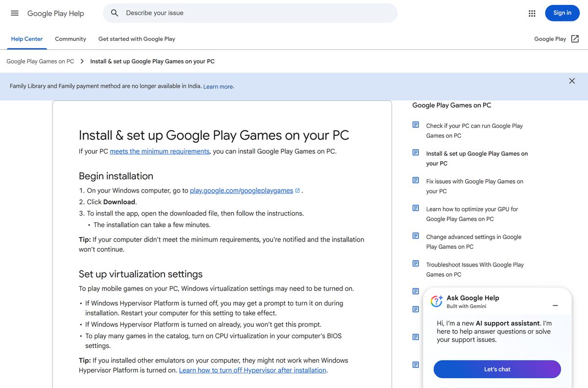 Google help page for installing the client that runs Toca Boca World