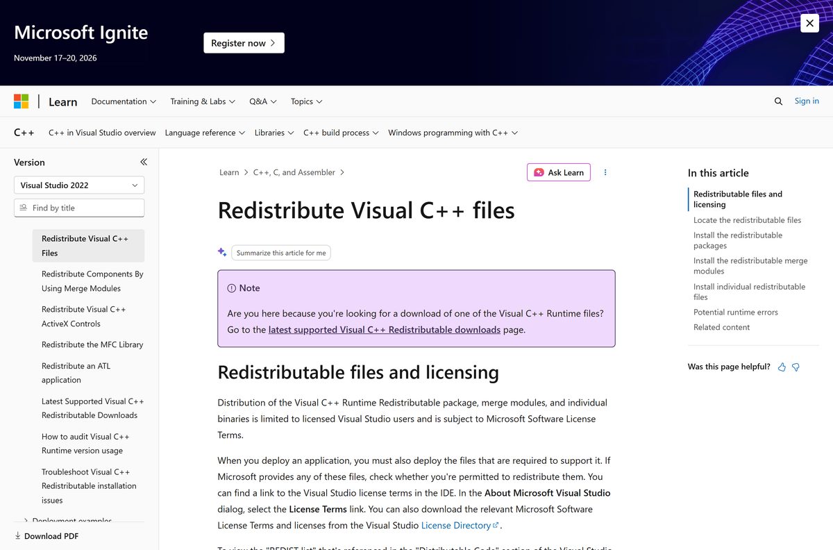 Registry path that records the installed runtime version per architecture