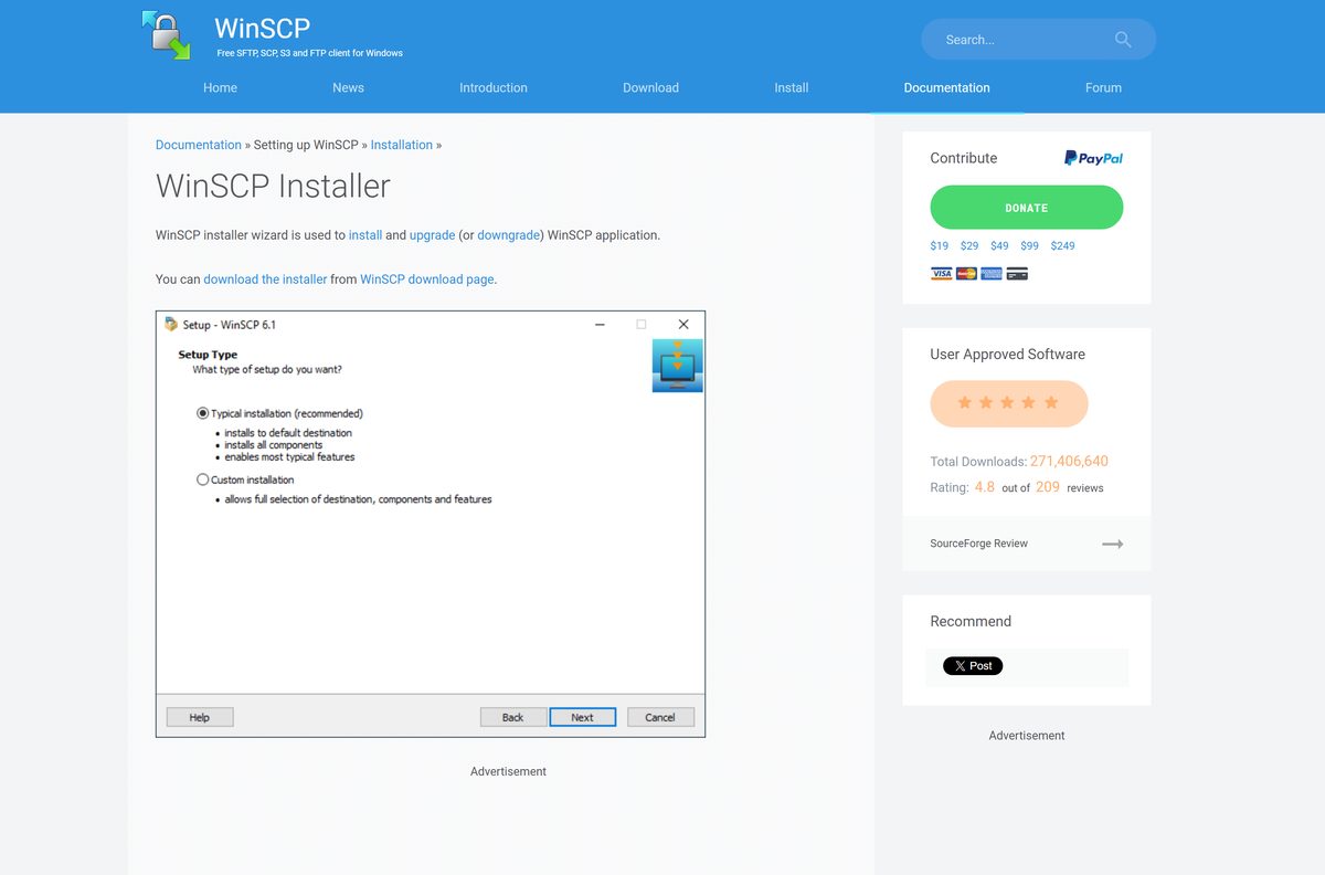 WinSCP documentation describing the installer modes and wizard pages