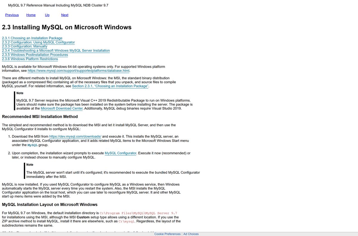 Oracle guide to installing MySQL on Microsoft Windows
