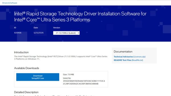 Intel Rapid Storage Technology Driver for Windows 10 & 11