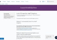 Intel support page listing graphics drivers by Windows version