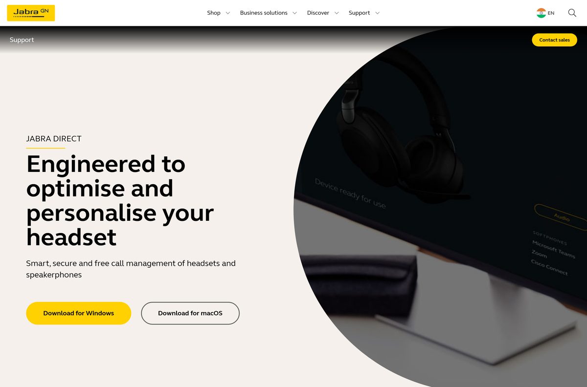 Jabra Direct page with Windows and macOS download buttons