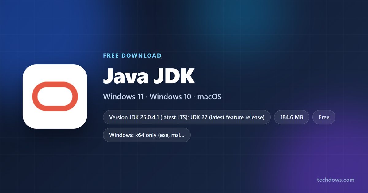 Oracle JDK card with version, file size and supported systems