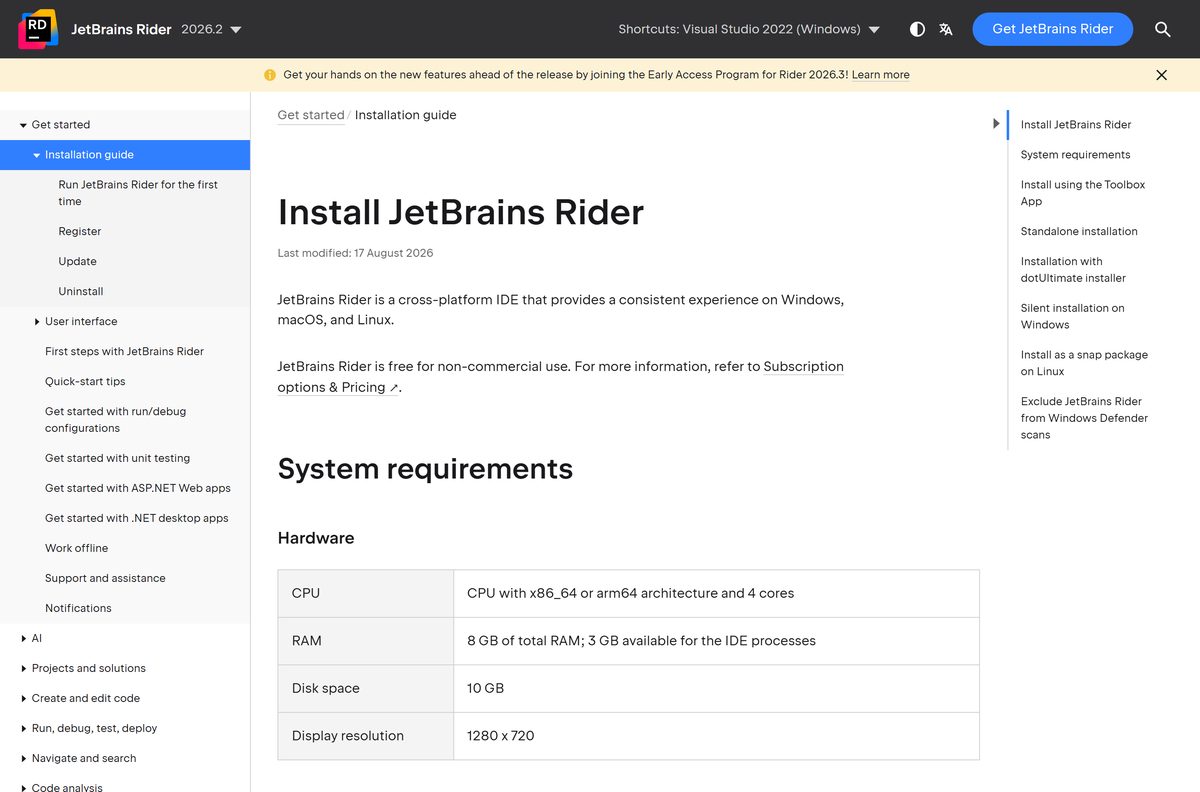 Rider installation guide listing hardware and operating system requirements