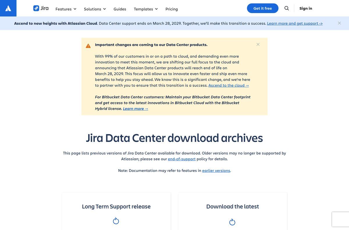 Atlassian download archives page listing server installers and archives