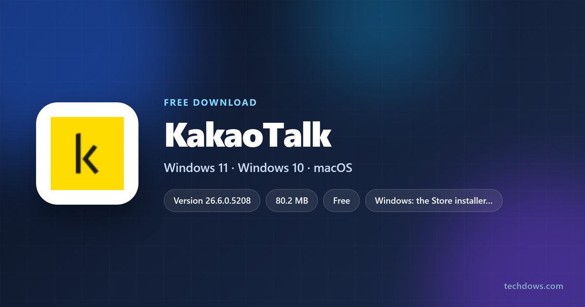 KakaoTalk logo with version, size and supported systems