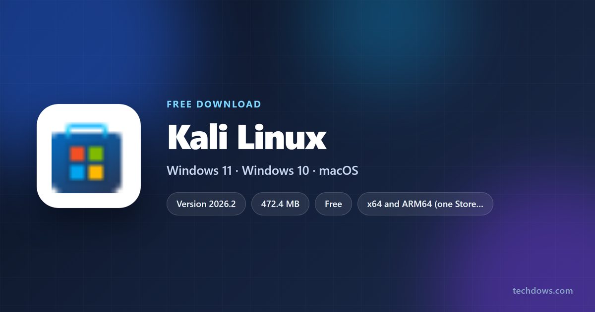 Kali Linux spec card with version, price and supported processors