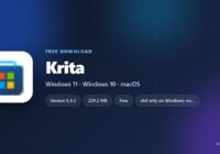 Krita logo with version, price and supported systems