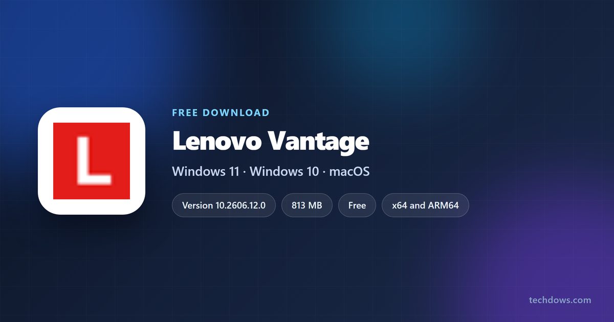 Lenovo Vantage card with version, download size and supported Windows