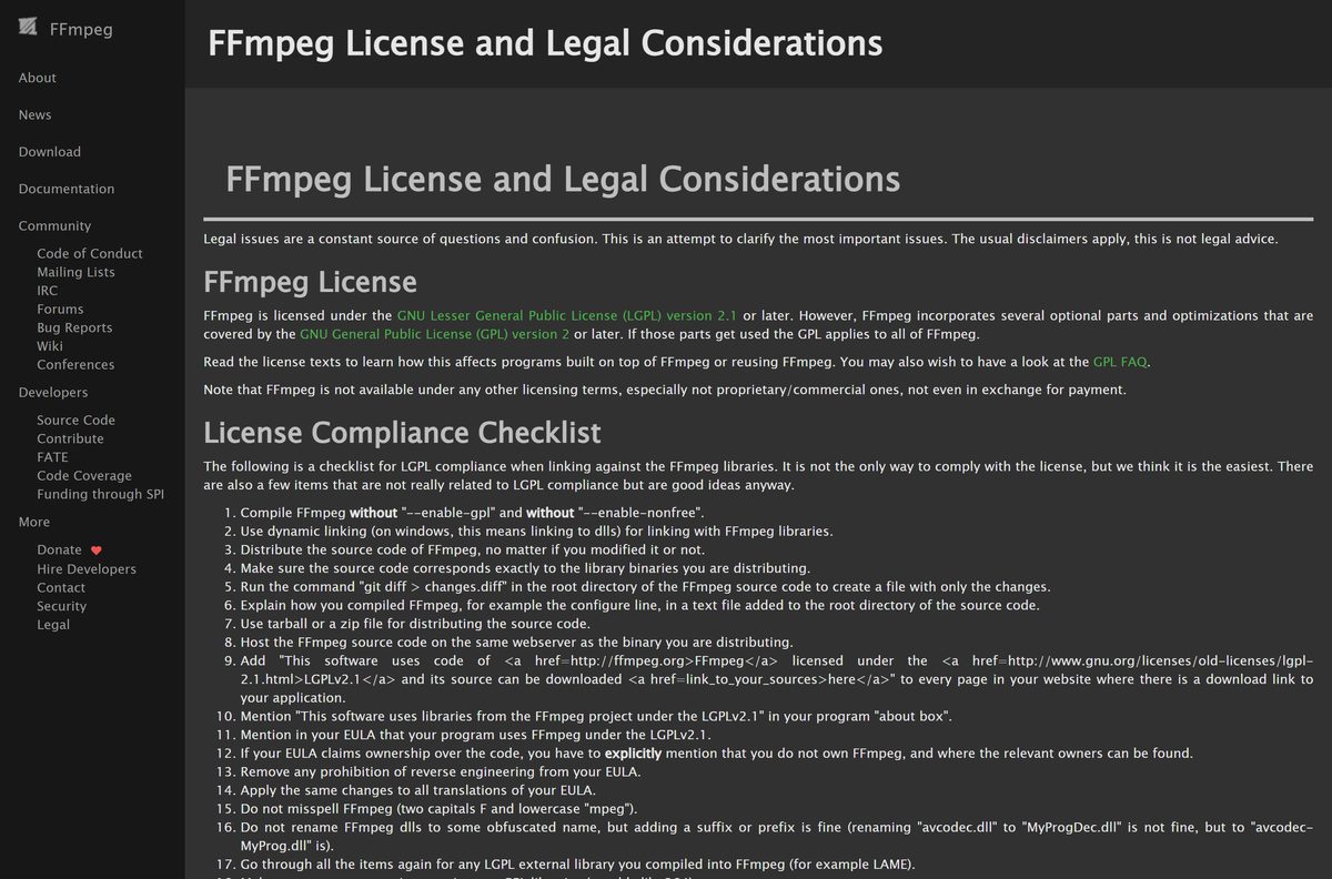 FFmpeg license and legal considerations page