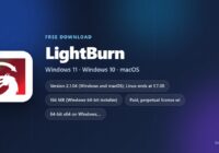 LightBurn card with version, requirements and installer sizes