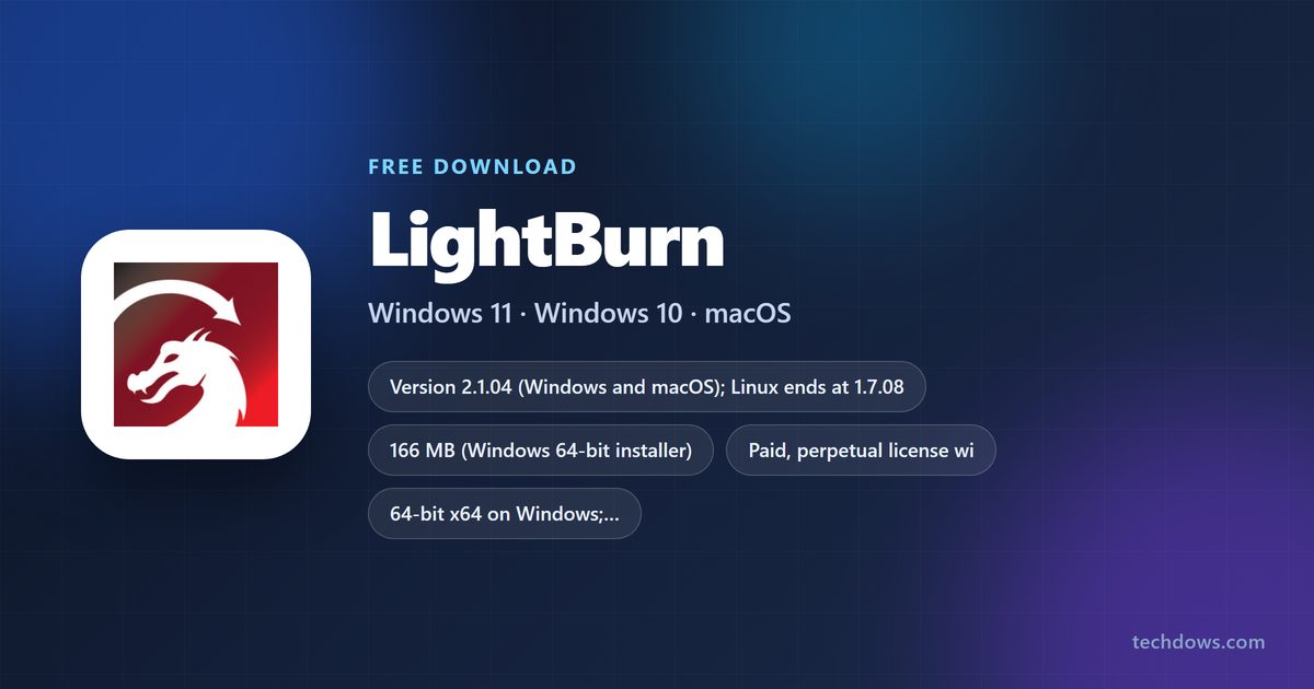 LightBurn card with version, requirements and installer sizes