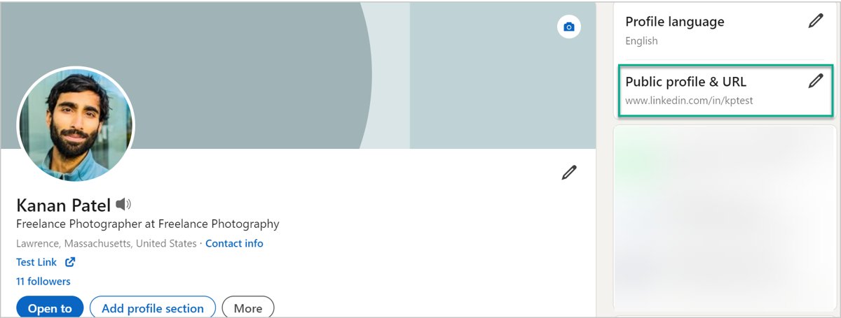 LinkedIn Public profile and URL setting highlighted in the Edit panel