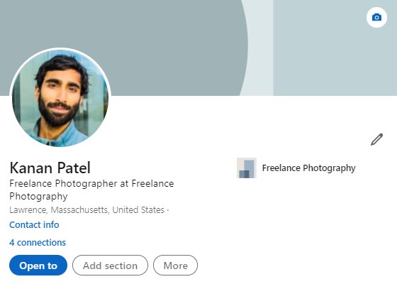 LinkedIn profile Introduction section with photo, headline and Edit icon