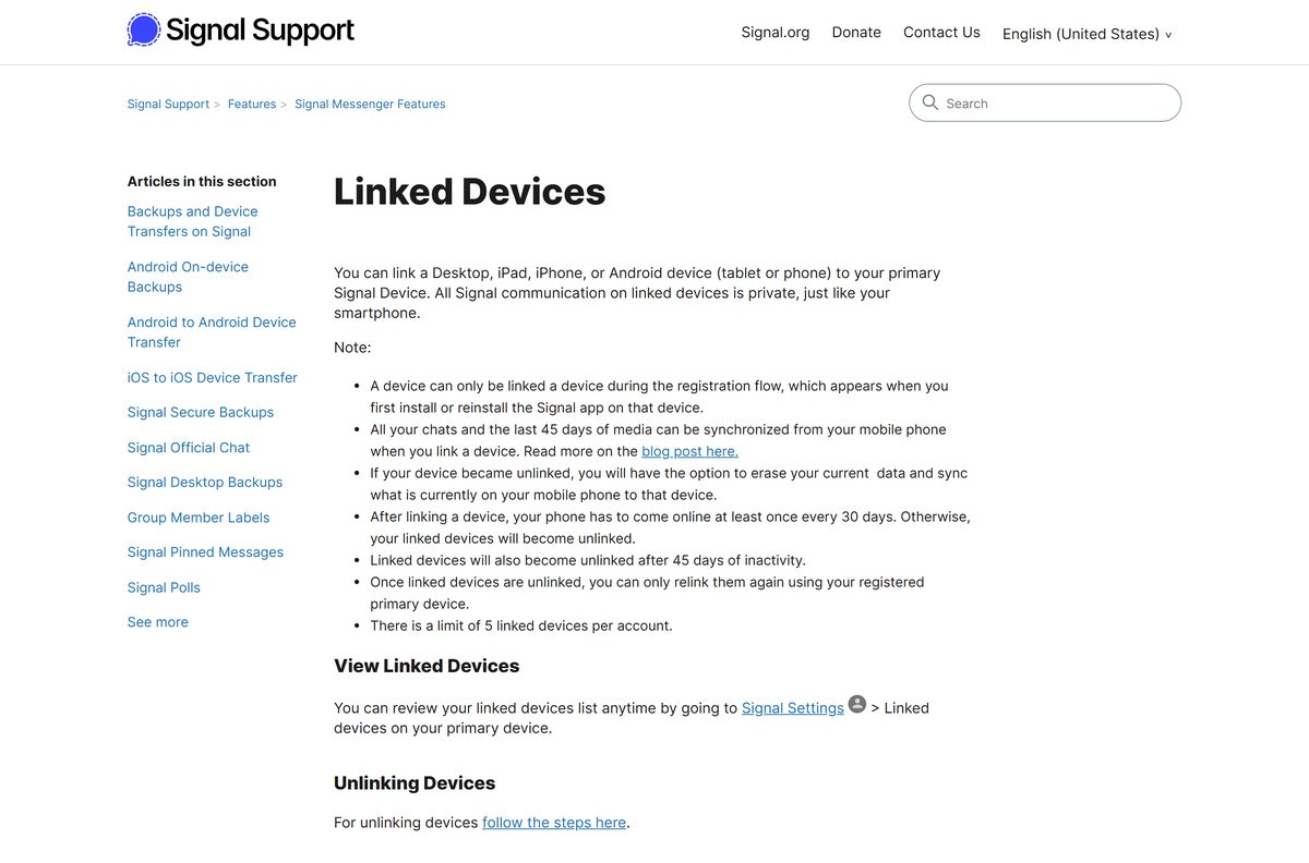 Signal support article explaining how to link a desktop device