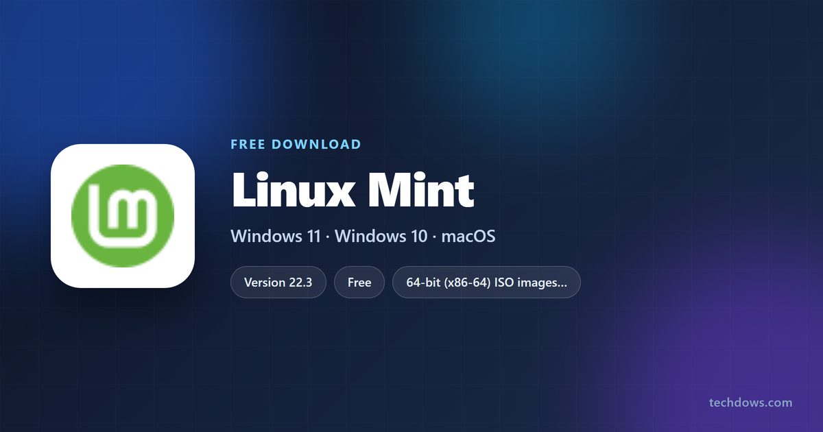 Linux Mint spec card with editions, ISO sizes and requirements