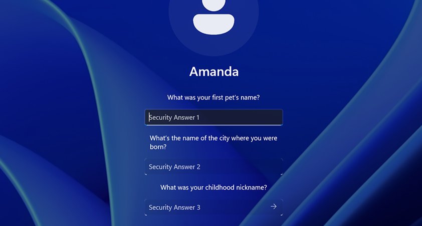 Local account sign-in showing three security question fields