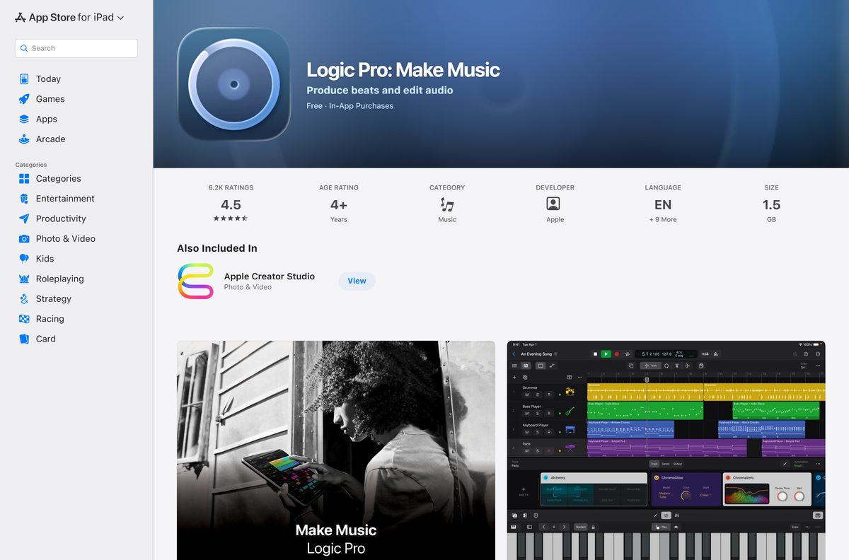 App Store page for the iPad music app with a Get button