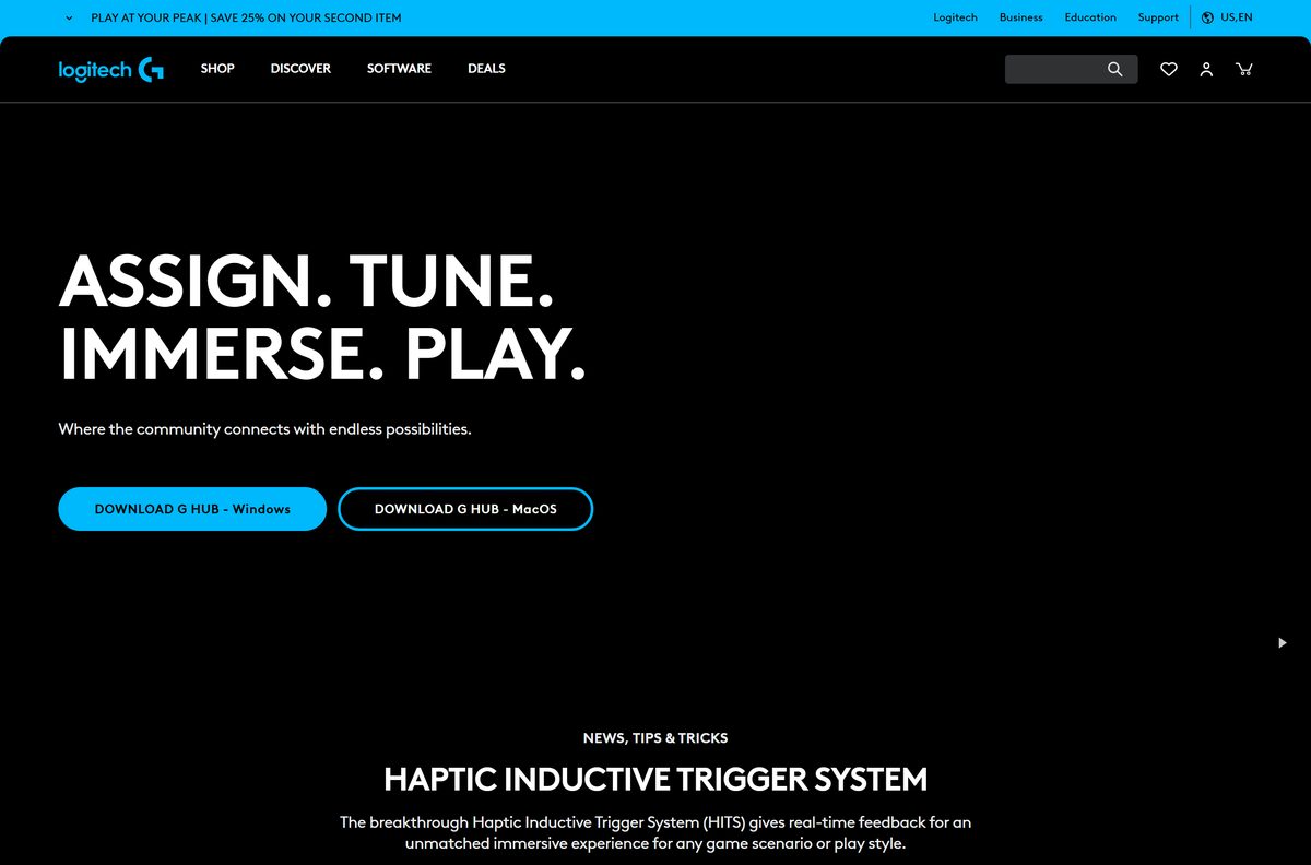 Logitech G HUB page covering newer Astro headsets and gear