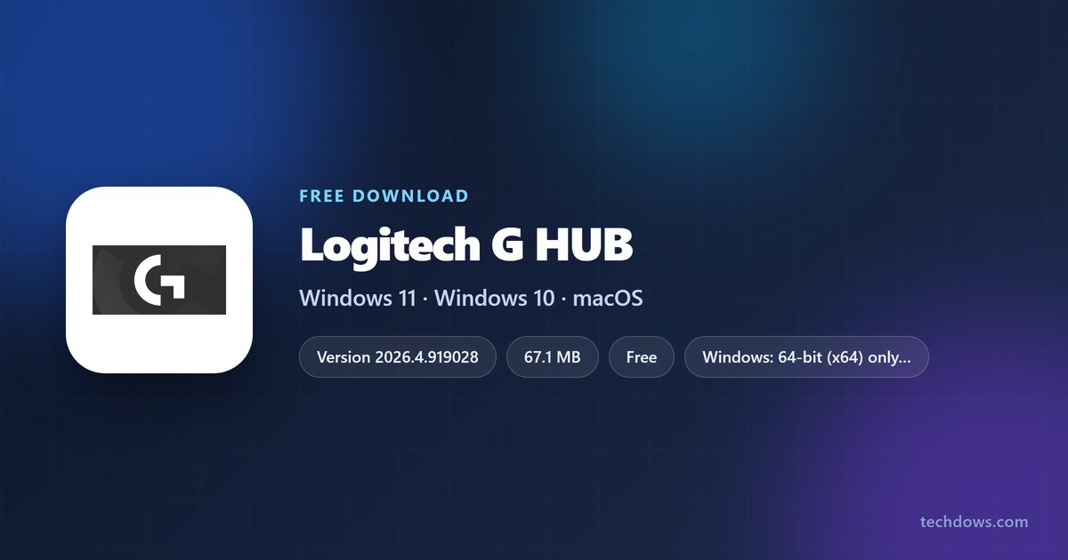 Logitech G HUB logo with installer size and supported systems