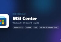 MSI Center spec card with version, size, license and supported Windows