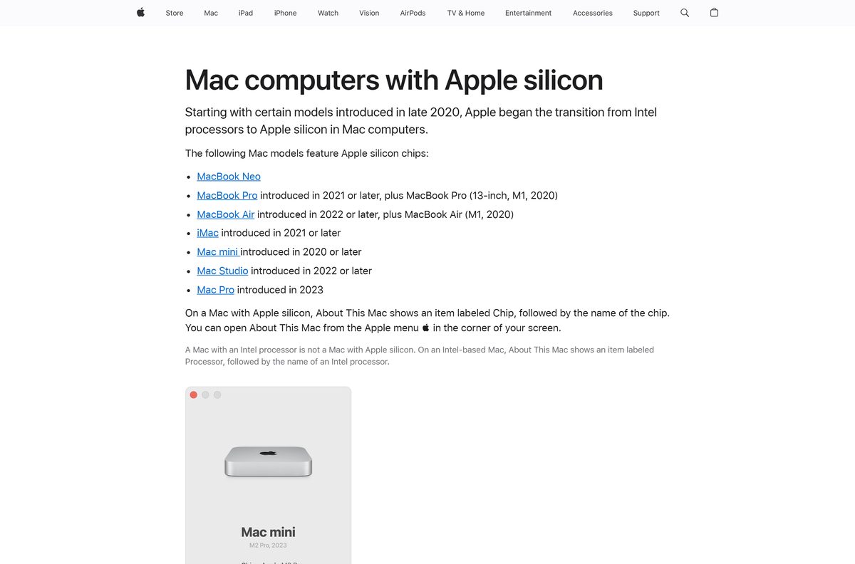 Apple list of Macs that can run Glorious CORE